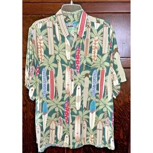 Vintage REYN SPOONER Hawaiian Surf Board Print Shirt Mens Sz Large Colorful‎ EUC